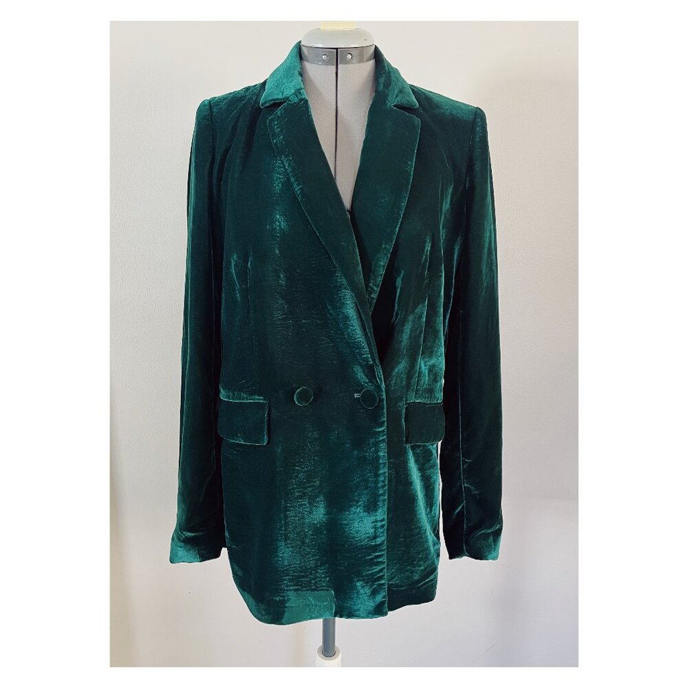 House of Harlow 1960 Sz S Jewel Green Velvet Dbl Breasted Blazer